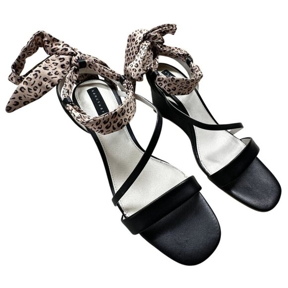 Sanctuary Sandals Whimsy Wedge Womens Size 11‎ Leopard Print Black Tie Strap NEW - Picture 1 of 11